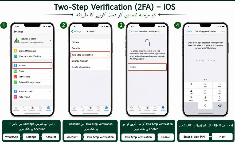 Two-Step Verification, iPhone: Settings → Account → Two-Step Verification